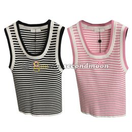 Sexy Tight Tanks Top Women Letters Embroidered Vest U Neck Sport t Shirt Stripe Print Knitwear