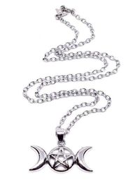 Triple Moon Wiccan Pentacle Necklace Pendant Vintage Silver Alloy Gothic Collares Statement Necklace Women Fashion Jewelry Goddess2872059