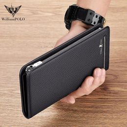 Briefcases Williampolo Men's Long Rfid Wallet High Quality Leather Wallet Credit Card Holder Handbag Long Wallet