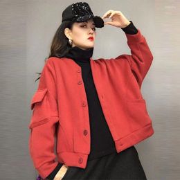 Women's Jackets 2023 Spring Autumn Arts Style Women Long Sleeve Single Breasted Cotton Casual Short Coats Big Pocket Solid Loose V443