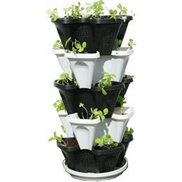 5 Tier Black Grey Stackable Strawberry Garden Vertical Gardening Planter Set Grow Food Efficiently 231228