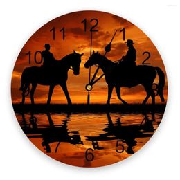 Wall Clocks Sunset Clouds Horses Design Silent Home Cafe Office Decor For Kitchen Art Large 25cm