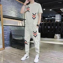 Men's Tracksuits 2023 Summer Two Piece Set Linen Fabric Casual T-Shirt And Pants Mens Sports Suit Fashion Short Sleeve Tracksuit