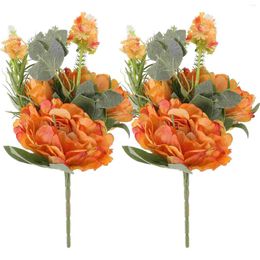 Decorative Flowers 2 Pcs Bouquet Decors Party Artificial Flower Indoor Scene Bouquets Wedding Fake Home Simulation Peony With Long Stem