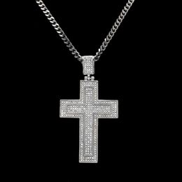 Men Catholic Silver Gold Plated Cross Pendant Necklace Fashion Rock Style Double Crucifix Clear Stone Christian Jewellery For Women 2709