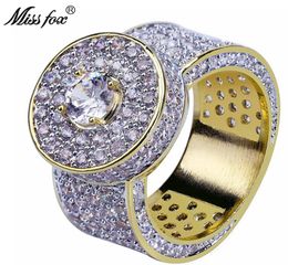 Hip Hop Classic 18k Gold Rings Men Sparkling Big Cubic Zirconia Ring Prong Setting Full Diamond Micro Pave Men Jewelry6649747