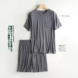 Men's Sleepwear Shorts Summer Pajamas Sleeved Pullover With Modal Wear Tops Home Friendly Thin Short Set Clothes Skin Men