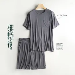 Men's Sleepwear Shorts Summer Pyjamas Sleeved Pullover With Modal Wear Tops Home Friendly Thin Short Set Clothes Skin Men