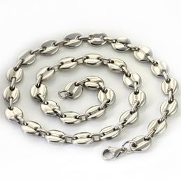 ship 18''-32'' choose the lenght stainless steel silver coffee beans necklace chain 9mm wide shiny for Wo2636