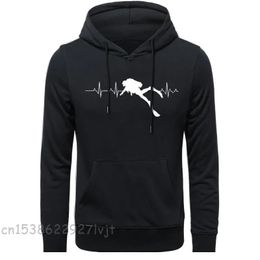 Scuba Dive Heart Beat Gift Diver Long Sleeve Camisa Streetwear s Mens Pure Premium Cotton Hoodies Sweatshirts 231229