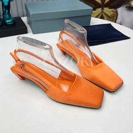 Dress Shoes High Heel Sandals Women Summer Appear Thin Satin Material Banquet Ladies Pumps Buckle Strap Design Square Toe