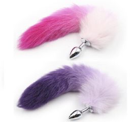 New white pink purple color fox tail small medium large Anal Plug beads Metal Butt plug Role Play Flirting Fetish sex Toy Women Y17673359