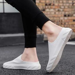 Slippers Men's Weave Closed Toe Half 2023 Summer Fashion Breathable Flat Shoes For Men Light Casual Slip On Walking