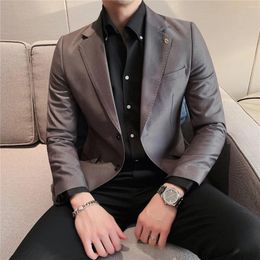 Men's Suits 2023 British Style Men Blazers Single ButtonWedding Business Blazer Masculino Retro Slim Social Casual Dress Coat Streetwear