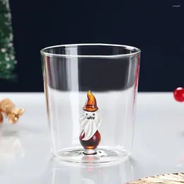 Wine Glasses 301-400ml Christmas Mug With 3D Patterns Glass Cup Coffee Xmas Cups Milk Cute Transparent