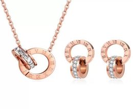 Luxury Elegant Love Numeral Crystal Necklace Set Roman Numerals earrings For Women Fashion Stainless Steel Pendant Trend Designer 8999829