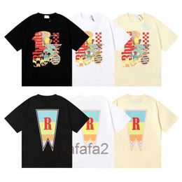 Designer Fashion Clothing Tees Hip Hop Tshirts Rhude Beauty Vision Pursues Pleasure Joyride Print Summer Round Neck Loose Tshirt Men Streetwear Tops Spor NCRE NCRE