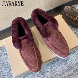 Boots Luxe Fur Snow Boots Winter Wool Designer Women Shoes Quality Smooth Suede Slipon Ankle Boots Warm High Top Casual Walk Shoes