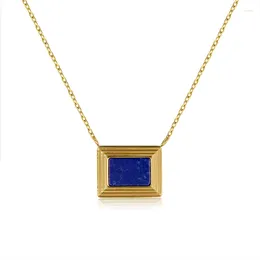 Pendants Amaiyllis 18K Gold Lapis Lazuli Clavicle Necklace Vintage Famous Painting Po Frame Pendant For Women Jewellery Gift