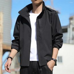 Men's Jackets Spring Autumn Men Jacket Waterproof Solid Colour Hooded Outerwear Inner Pocket Bomber Zipper Decoration Sports Coat For Outdoor