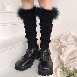 Women Socks Cable Knit Warm Thick Solid Color Fur Trim Boot Cuffs Casual Slouch Girls Lolita Autumn Winter