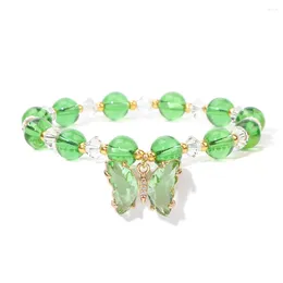 Strand Est Green Crystal Butterfly Shape Pendant Bracelets Bohemian Colourful Beaded Elastic Women Fashion Gifts