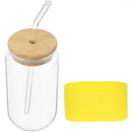 Disposable Cups Straws Drinks Cup Glass Beverage Juice Cold Coffee With Lid Straw Drinking 380ml