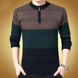 Men Vintage Plaid Zippers Bottoming Sweaters Autumn Winter Casual Fashion Male Clothes Basic Long Sleeve Knitted Pullovers Tops 231228