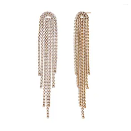 Dangle Earrings Luxury Quality Stainless Steel Shiny Zircon Chain Tassel For Women 2023 Waterproof Tarnishi Free Party Jewelry