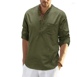 Men's Casual Shirts 2023 Linen Long Sleeve T-Shirt Solid Colour Loose Autumn Cotton Men US Size