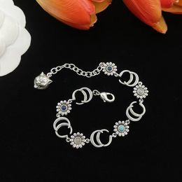 With Dust bag Silver Colour Luxury Brand Bangles Bracelets Five G And Flower Pendants Couple Brass Bracelets For Women Lady Gifts