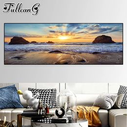 large size picture full mosaic embroidery sunset sea scenery diy diamond painting beach natural seascape home decoration AA3909 231228