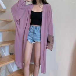 Women's Swimwear Women Summer Long Batwing Sleeve Solid Colour Anti Sun Thin Cardigan Midi Knitted Coat For Going Out Casual Female Tops