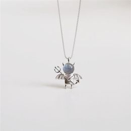 Moonstone Sweet Cute Little Devil Pendant Necklace 925 Sterling Silver Clavicle Chain Female Jewelry240B