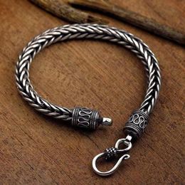 Charm Bracelets Bracelet For Men Sterling Silver Fashion Square Keel Rope Woven Retro Classic Simplicity Jewellery Festival Gift243Y