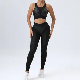 Women's Two Piece Pants Sexy Mesh Suit Women High Waist Tights Woman Black Through Leggings Womens Sports Yoga Leggins Set