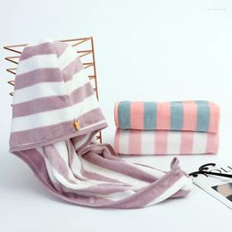 Towel Coral Fleece Striped Hair Drying Cap Super Absorbent Quick Dry Cute Fashion Machine Washable Soft Twill Bathroom Set