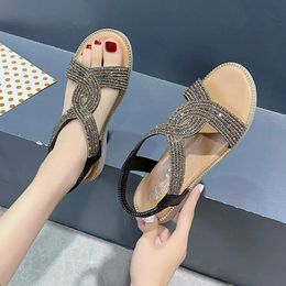 Heels Hot Women Sandals Boho Rhinestone Sandals Women Summer Casual Beach Shoes Women Outdoor Flip Flops Flat Sandals Woman