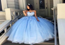 Abendkleider Sweet 16 Prom Dresses Sweetheart 3DApplique Sky Blue Tulle Quinceanera Dresses Long Party Formal Gowns4823502