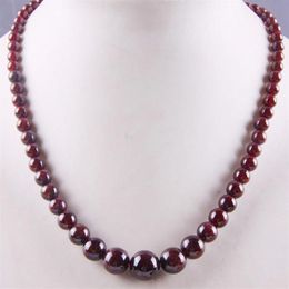 Chains Natural Garnet Graduated Round Beads Necklace 17 Inch Jewelry For Gift F190292V