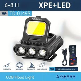 1pc TD-0149 Compact Portable COB LED Headlamp, Lightweight Rechargeable Headlight With Sensor Function For Night Fishing Hiking Lighting