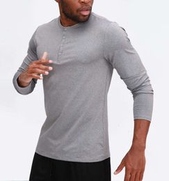 Lu Men Yoga Outfit Sports Long Sleeve T-shirt Mens Sport Style Collar button Shirt Training Fitness Clothes Elastic Quick Dry Wea 521