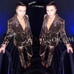 Men's Suits British Style Nightclub Bar DJ Illusion Black Gold Gradient Fashion Suit Casual Performance Host Dress