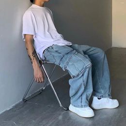 Men's Jeans Fashion Hip-hop Wide Leg Y2k Streetwear Punk Straight Loose Ripped Denim Trousers Men Pocket Pants