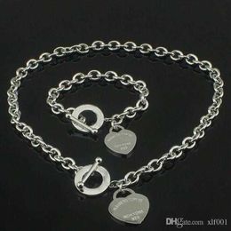 sell Birthday Christmas Gift 925 Silver Love Necklace Bracelet Set Wedding Statement Jewellery Heart Pendant Necklaces Bangle Se228z