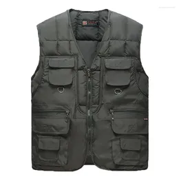 Men's Vests 2024 Cotton Warm Vest Man Winter With Many Pockets Male Sleeveless Jacket Men Fashion Zipper Pro Journalist Waistcoat