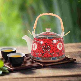 Dinnerware Sets Retro Teapot Ceramic With Handle Small Travel Kettle Home Portable Pitcher Chinese Style Camping