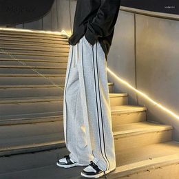 Men's Pants Pleated Men Side Stripe Spliced Full Length Wide Leg Loose Bodybuilding Spring Autumn Hipster Leisure All-match Daily Chic