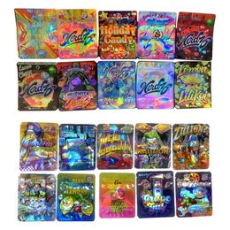 Holographic Mylar Bags 3.5g Heat Seal Resealable Packing 3.5 Die Cut Rainbow Laser Candy Zipper Plastic Pouch For Storage Case Support Custom OEM