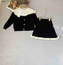 Luxury girls tracksuits designer kids dress suits Size 110-160 Contrast Colour patchwork design knit cardigan and skirt Dec20